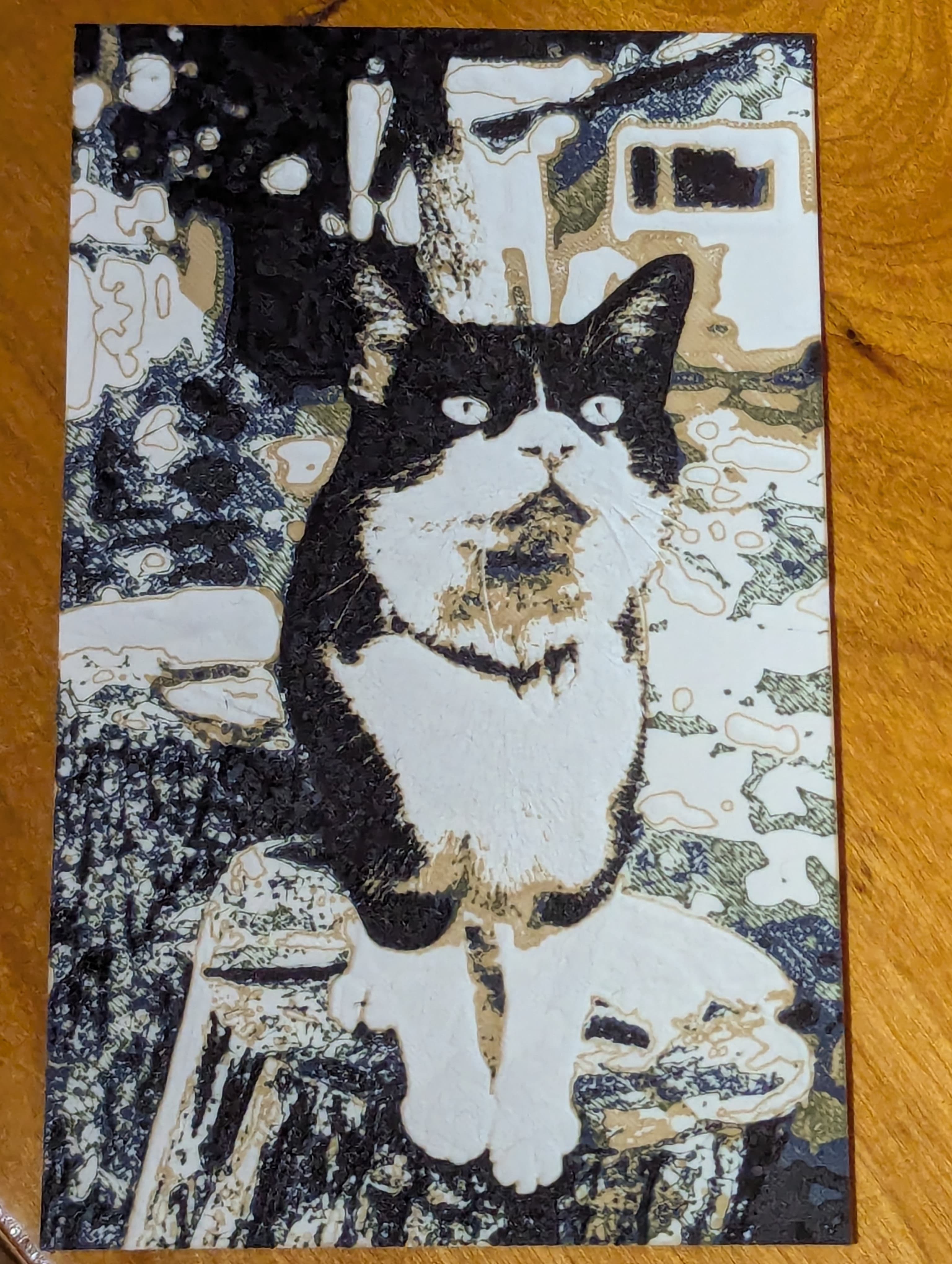 Filament painting of a tuxedo cat