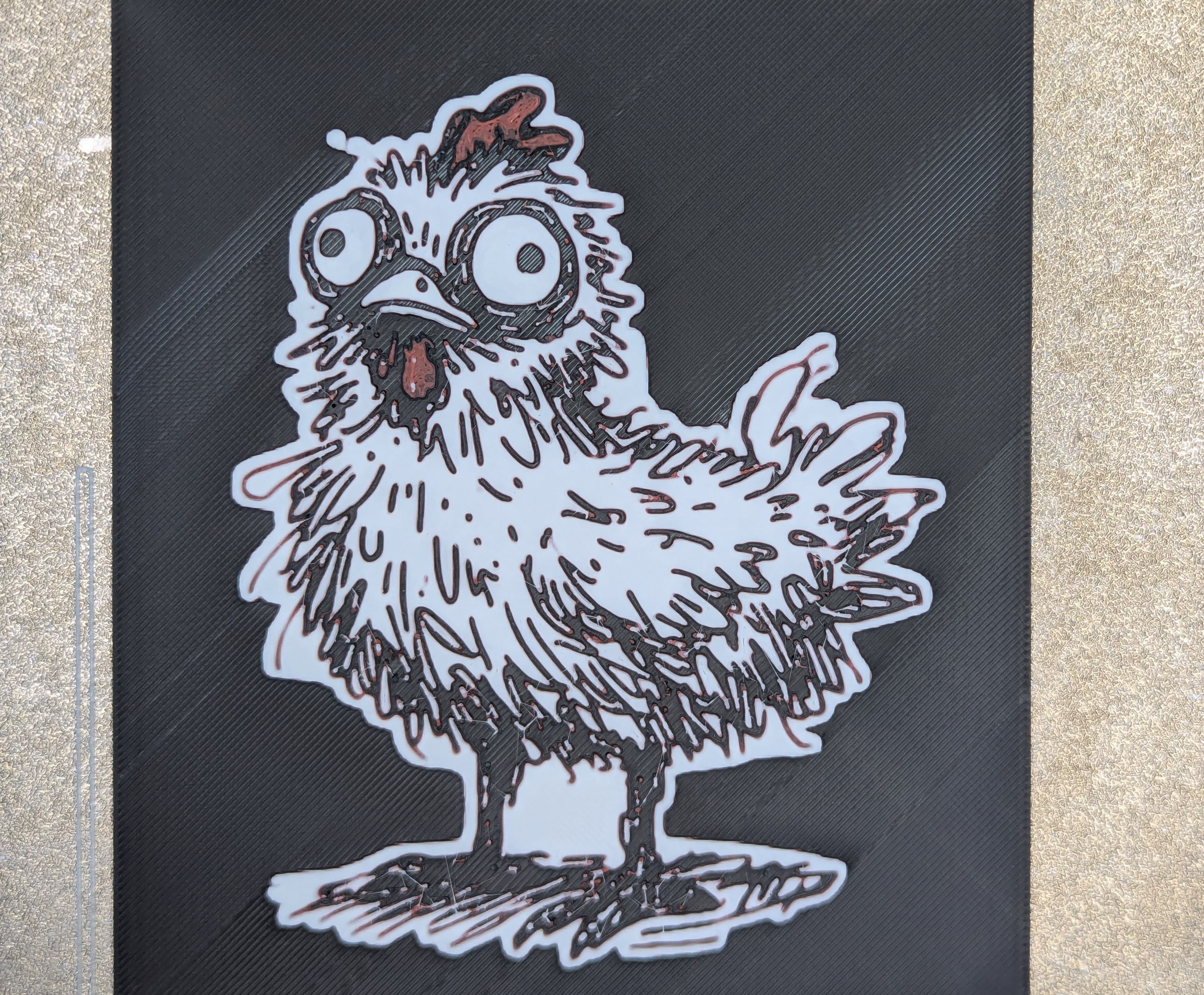 Filament print of a crazy chicken character logo