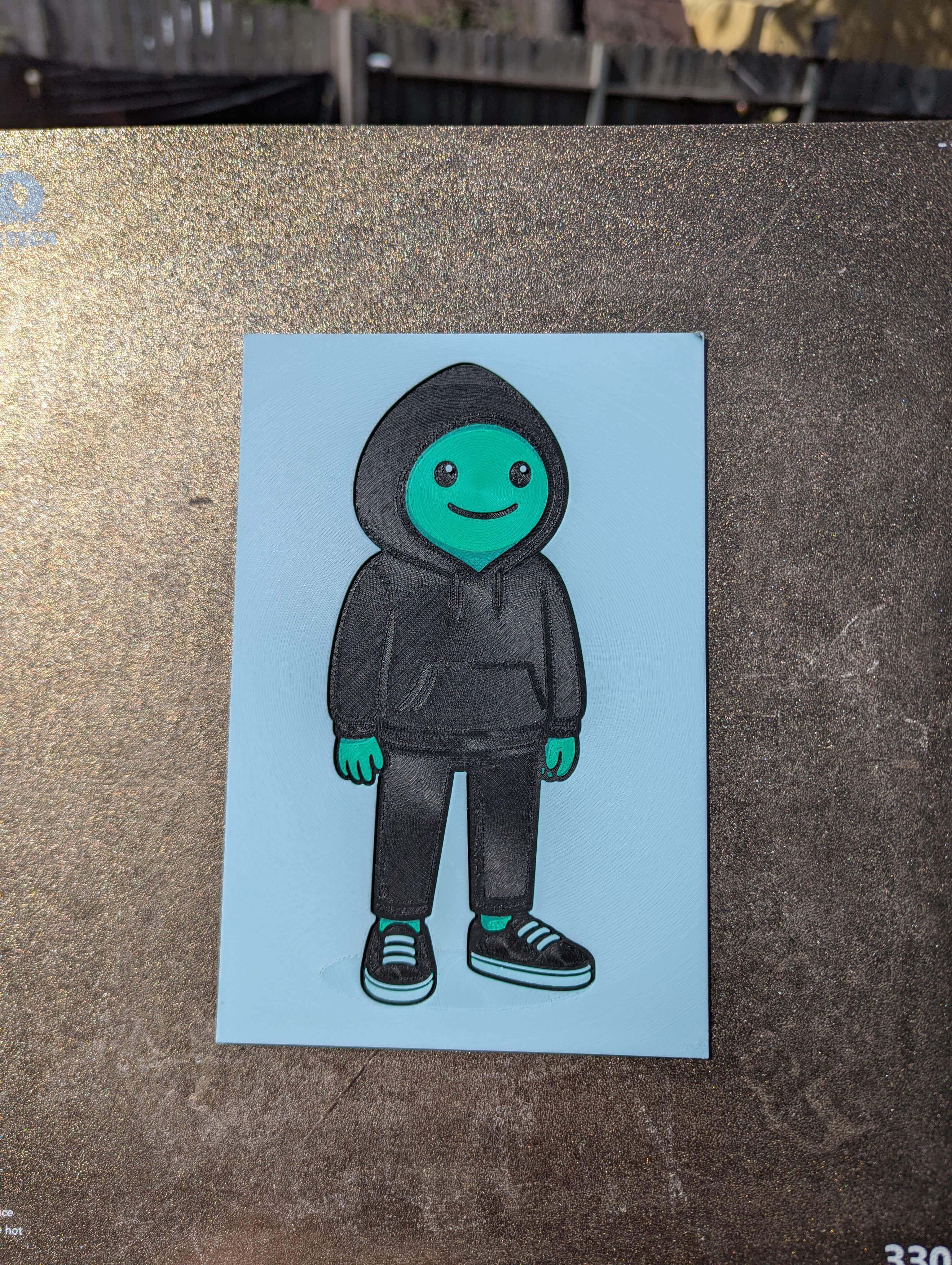 Filament print of a hoodie character logo